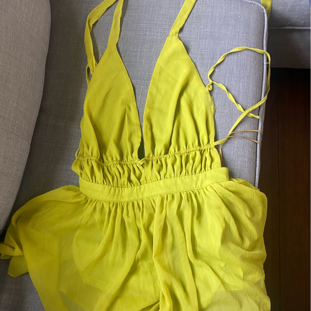 Small Fashion Nova “Rock Your World” Chartreuse Romper